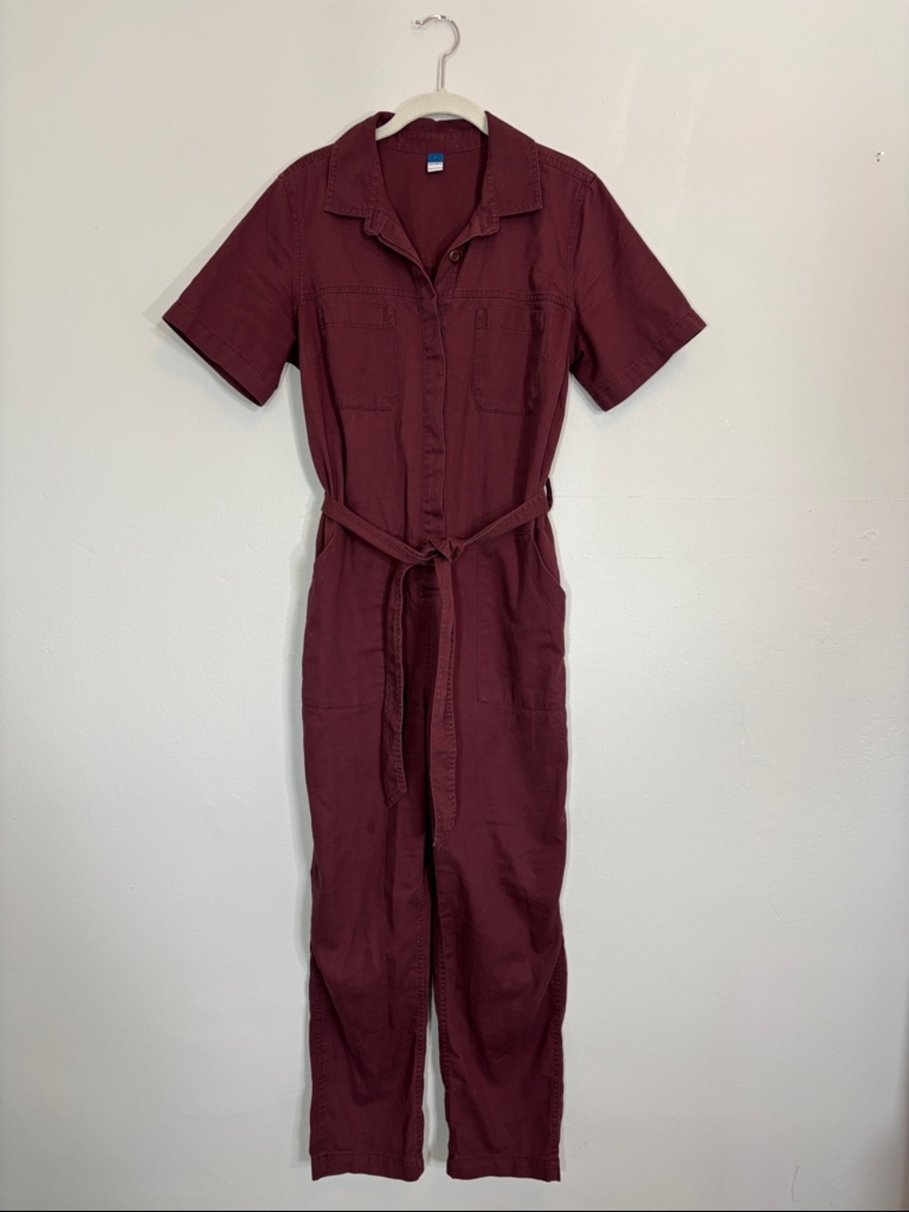 Old Navy Short-Sleeve Utility Jumpsuit in Burgundy/Wine color